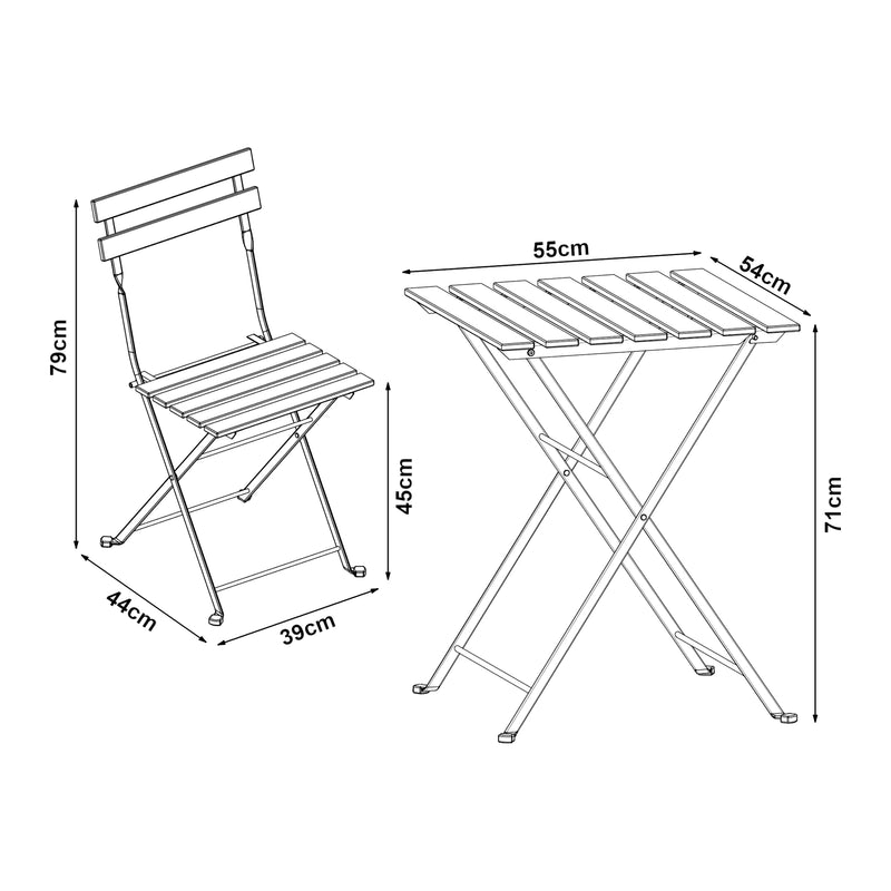 Maatschets Bistroset Bovino 3-delig tuintafel met 2 tuinstoelen zwart en naturel casa.pro