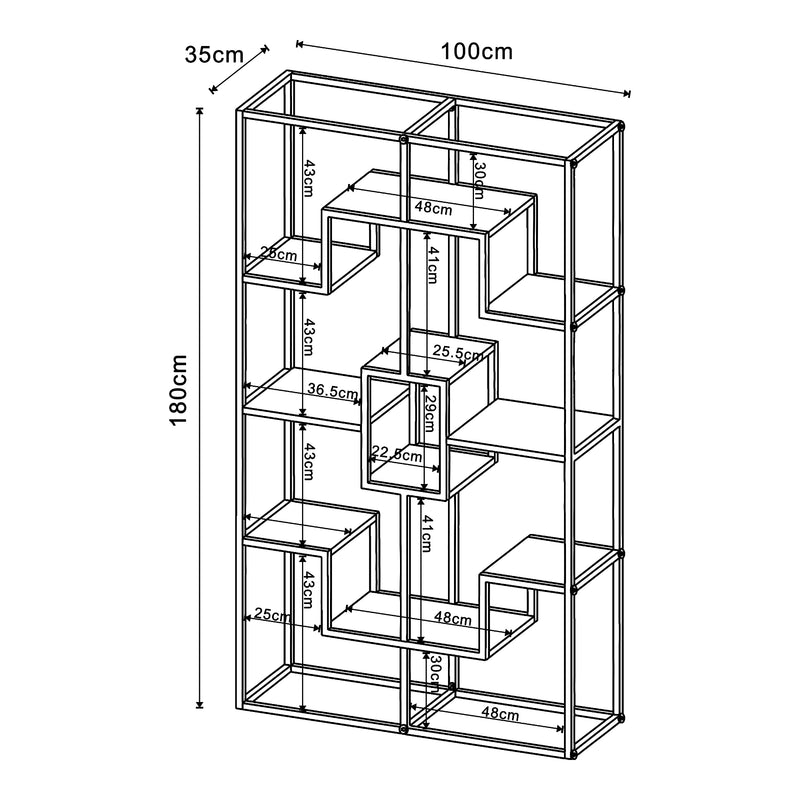 Maatschets Boekenkast Råde open kast metaal 180x100x35 cm zwart [en.casa]