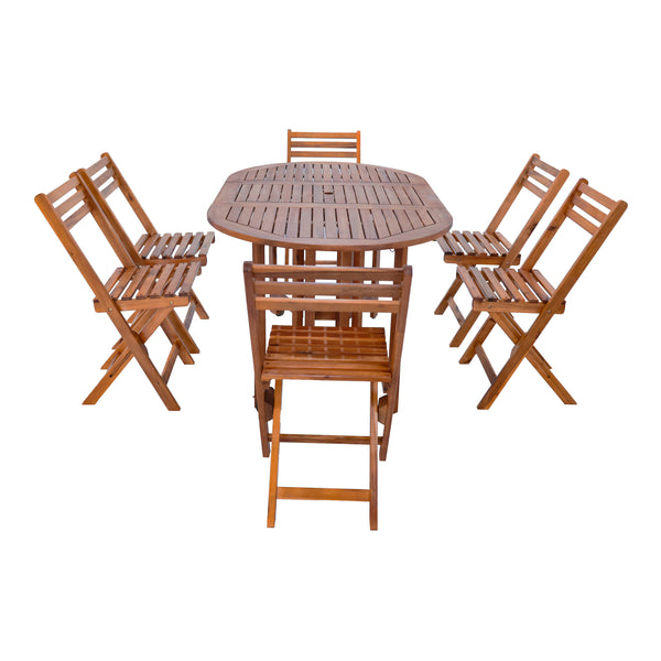 Tuinset Acerenza 7-delig tuintafel met 6 tuinstoelen houtkleurig FSC®-gecertificeerd [en.casa]