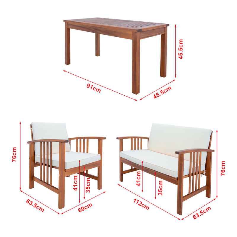 Maatschets Tuinset Brissogne 4-delig houtkleurig en beige FSC®-gecertificeerd [en.casa]