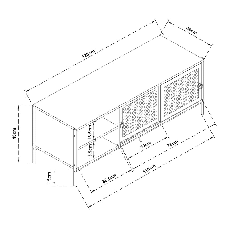 Maatschets TV meubel Tysnes 120x40x45 cm eikenkleurig en zwart [en.casa]