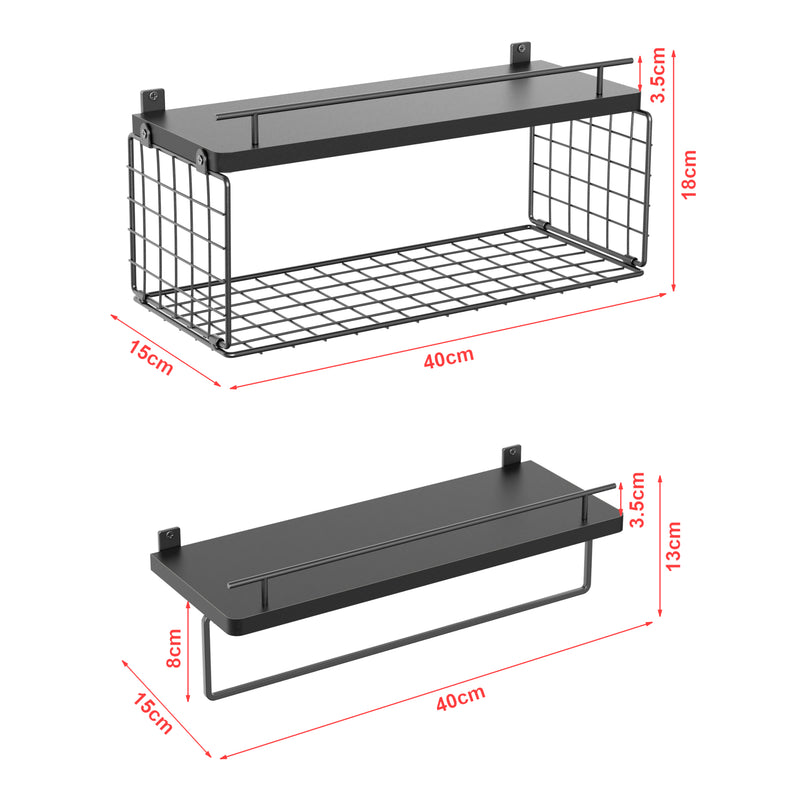 Maatschets Wandplank Vik set van 2 zwart [en.casa]