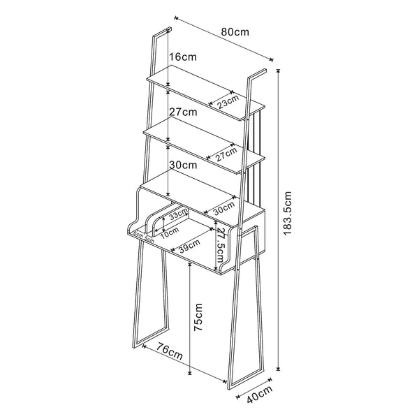 Bureau Storfjord met planken 183,5x80x40 cm zwart [en.casa]