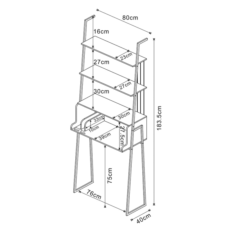 Maatschets Bureau Storfjord met planken 183,5x80x40 cm zwart [en.casa]