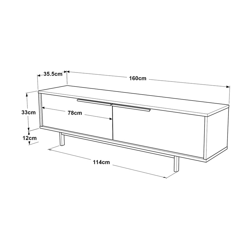 Maatschets TV meubel Kvænangen 160x35,5x45 cm eikenkleurig zwart en rotan look [en.casa]