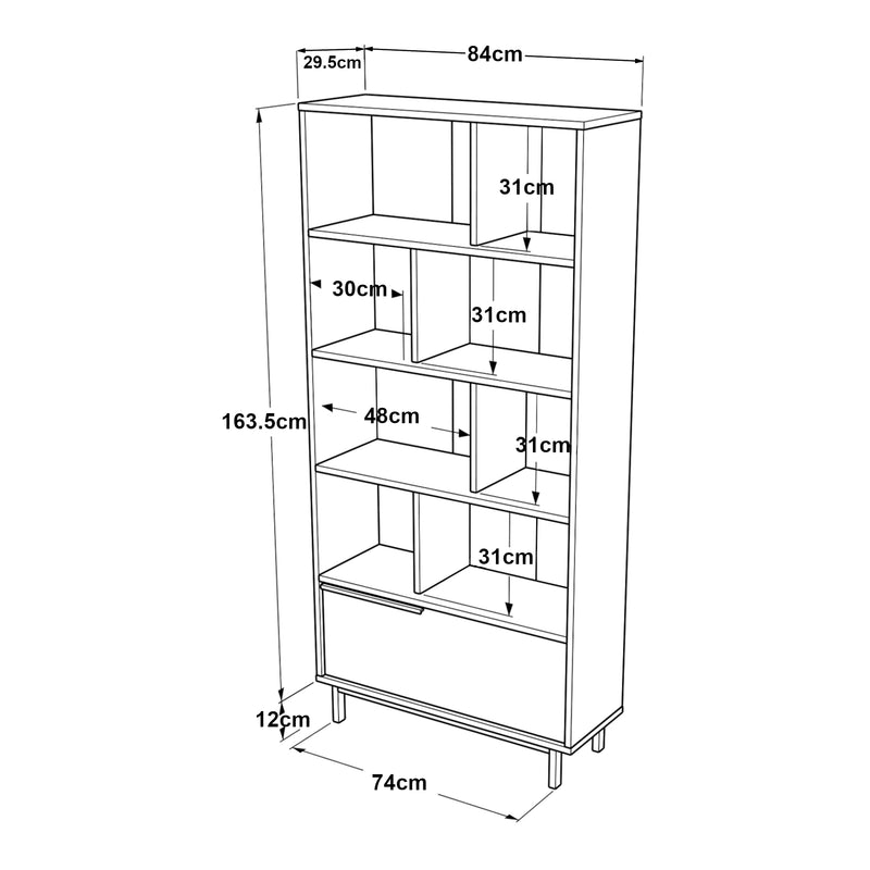 Maatschets Boekenkast Kvænangen 175,5x84x29,5 cm eiken rotan look zwart [en.casa]