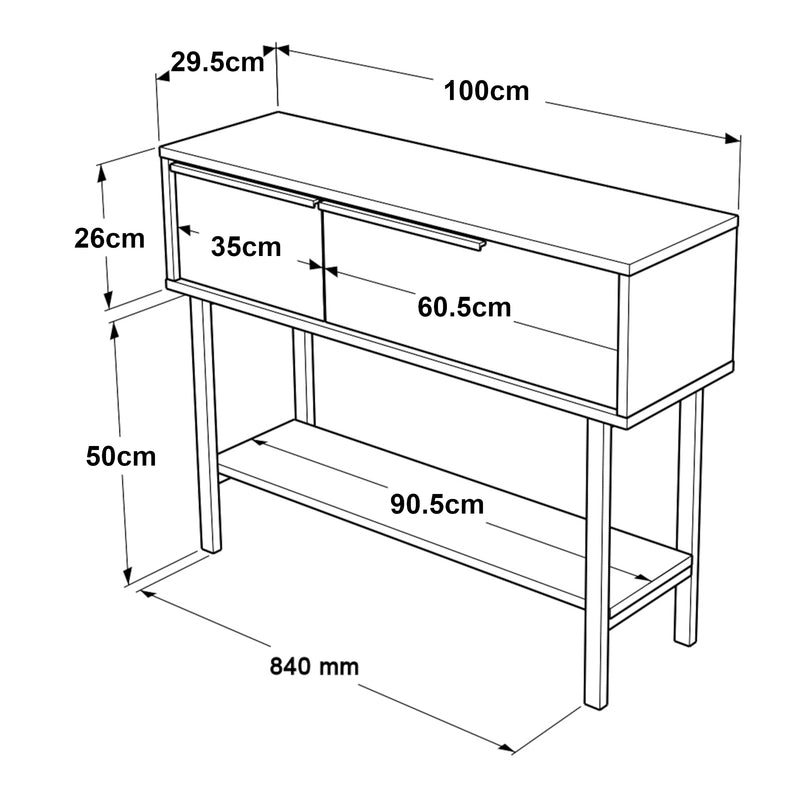 Maatschets Console tafel Kvænangen 100x29,5x76 cm eikenkleurig rotan look en zwart [en.casa]