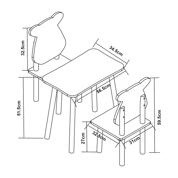 Kindertafel met 2 kinderstoelen Panjang wit [en.casa]