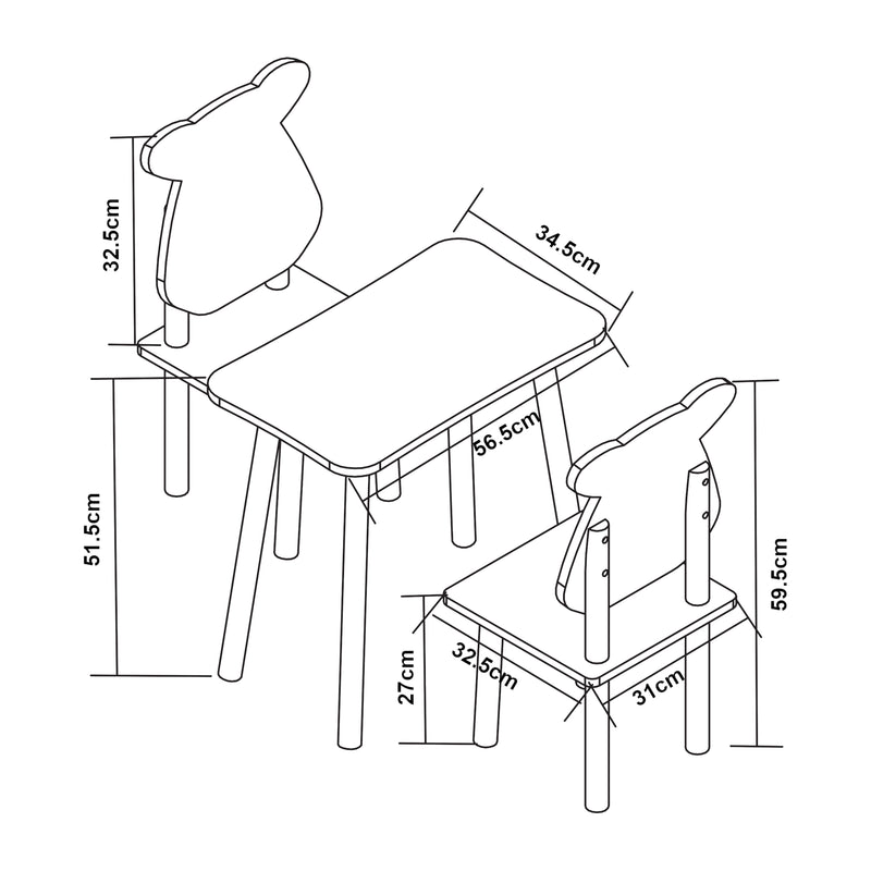 Maatschets Kindertafel met 2 kinderstoelen Panjang wit [en.casa]