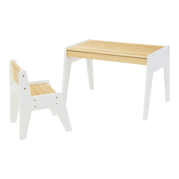 Kindertafel met kinderstoel Skinnskatteberg naturel en wit [en.casa]