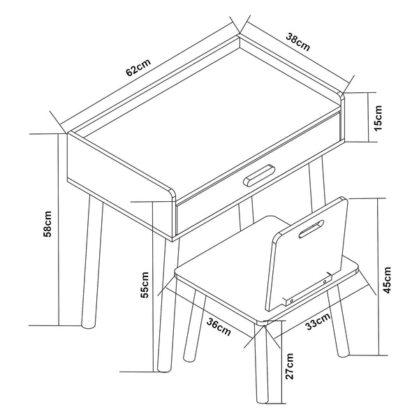 Kindertafel met kinderstoel Skjervøy naturel en wit [en.casa]