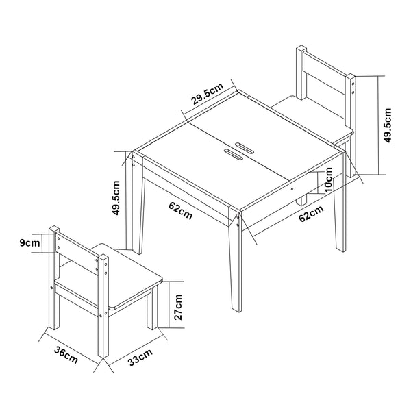 Kindertafel met 2 kinderstoelen Smedjebacken naturel wit en zwart [en.casa]