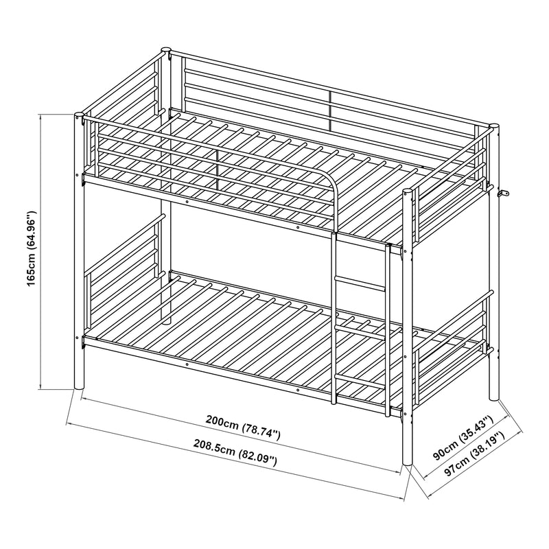 Maatschets Stapelbed Soppsar metaal 208,5x97x165 cm zilverkleurig [en.casa]