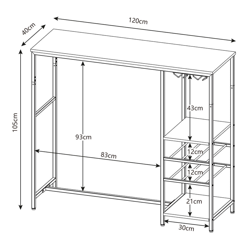 Maatschets Bartafel Stjørdal 120x40x105 cm zwart en walnootkleurig [en.casa]