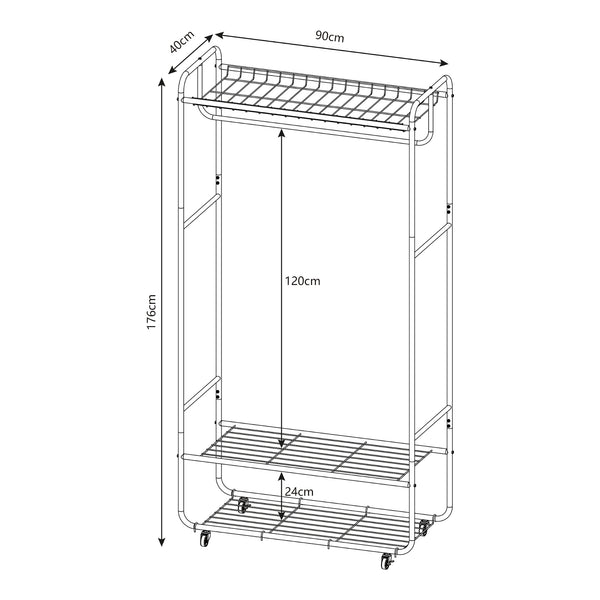 Kledingkast Vestvågøy open kast op wielen 176x90x40 cm zwart [en.casa]