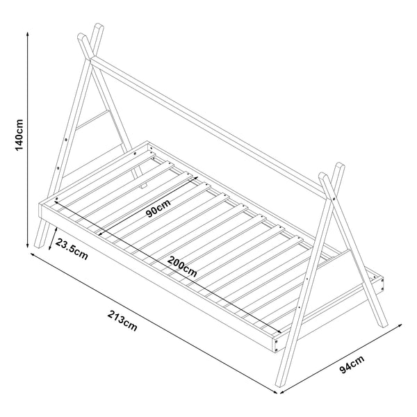 Kinderbed Siikajoki Tipi hoog uitvoering met matras 90x200 cm naturel en wit [en.casa]