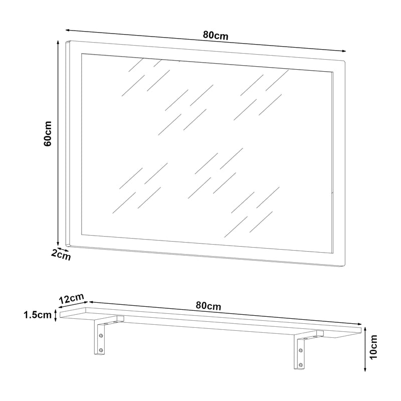 Maatschets Wandspiegel Boksereys 80x60 cm met plank bamboe naturel [en.casa]