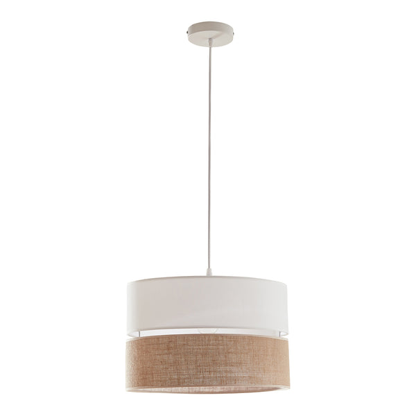 Hanglamp Barton E27 stoffen lampenkap wit en linnenlook lux.pro