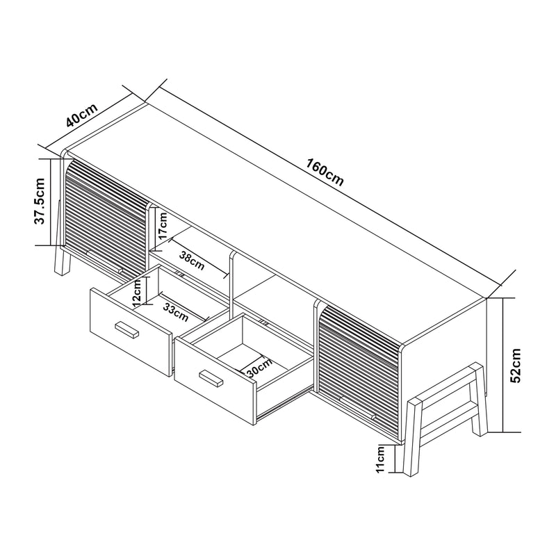 Maatschets TV-meubel Kvaefjord 160x40x52 cm wit en grijs [en.casa]