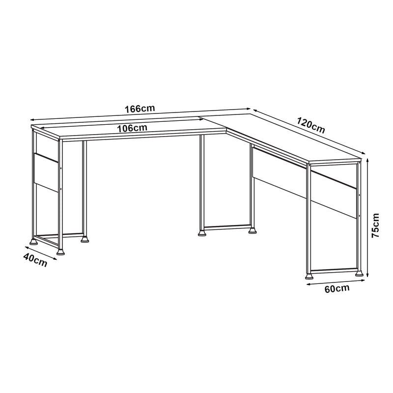 Maatschets Hoekbureau Karlstang L-vormig lichtgrijs met houtnerf 166x120x75 cm [en.casa]