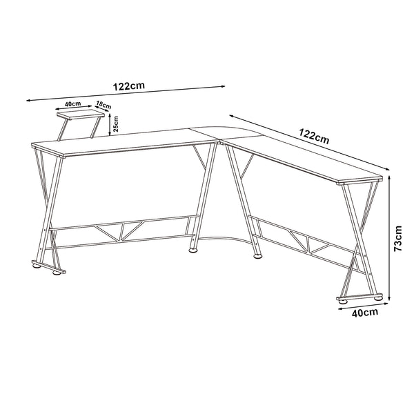 Bureau Yremso L-vormig 122x122x98 cm zwart [en.casa]