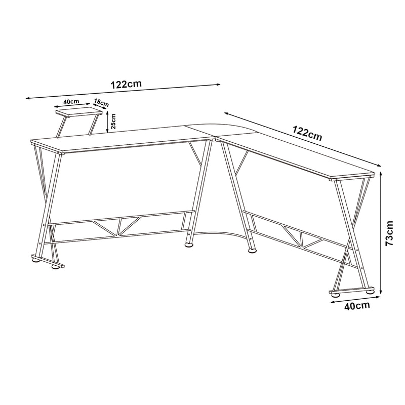 Maatschets Bureau Yremso L-vormig 122x122x98 cm zwart [en.casa]