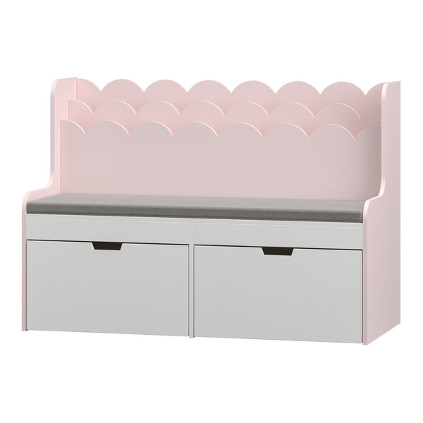 Kindermeubel Vestnes kinderbank met opbergrek en kussen 100x70x45 cm wit en roze [en.casa]