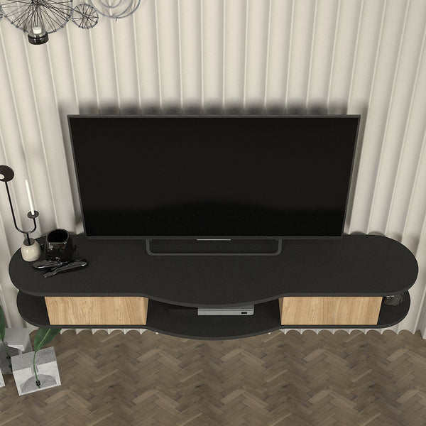 TV meubel Nyskiri zwevend 150x35x19 cm antraciet en eikenkleurig [en.casa]
