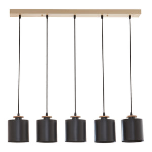 Hanglamp Posdand 5xE27 houtkleurig en zwart lux.pro