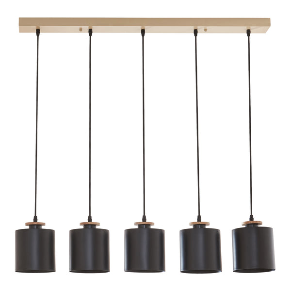 Hanglamp Posdand 5xE27 houtkleurig en zwart lux.pro