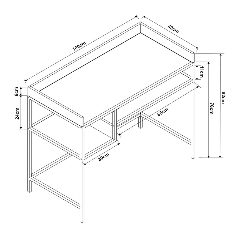 Maatschets Bureau Belana 100x43x82 cm zwart en eikenkleurig [en.casa]