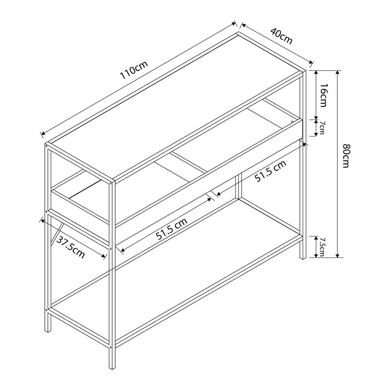 Maatschets Consoletafel Belana 110x40x80 cm zwart en eikenkleurig [en.casa]
