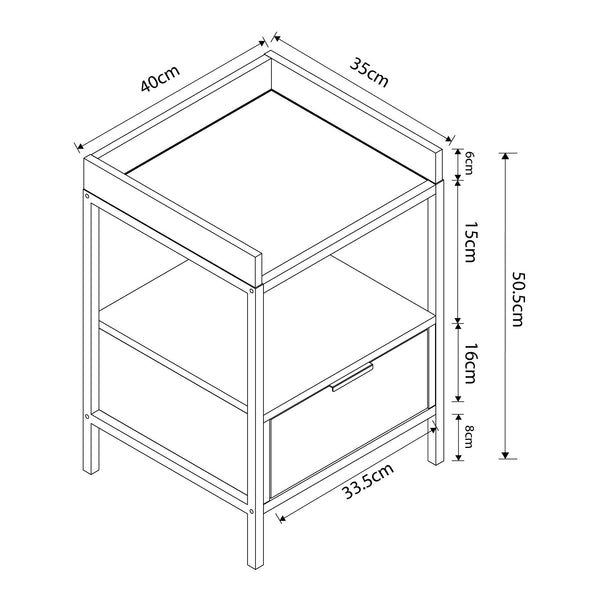 Nachtkastje Belana 51x40x35 cm zwart en eikenkleurig [en.casa]