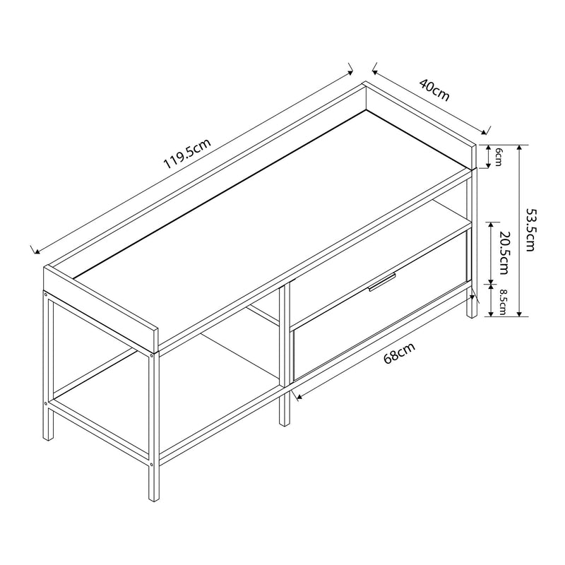 Maatschets Tv meubel Belana 120x40x54 cm zwart en eikenkleurig [en.casa]