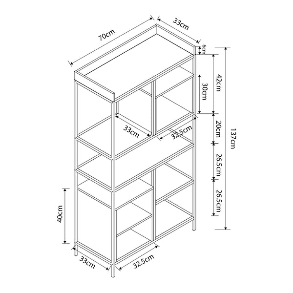 Boekenkast Belana 137x70x33 cm zwart en eikenkleurig [en.casa]