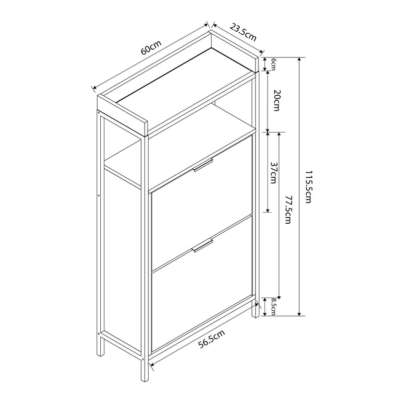 Maatschets Schoenkast Belana 116x60x24 cm zwart en eikenkleurig [en.casa]