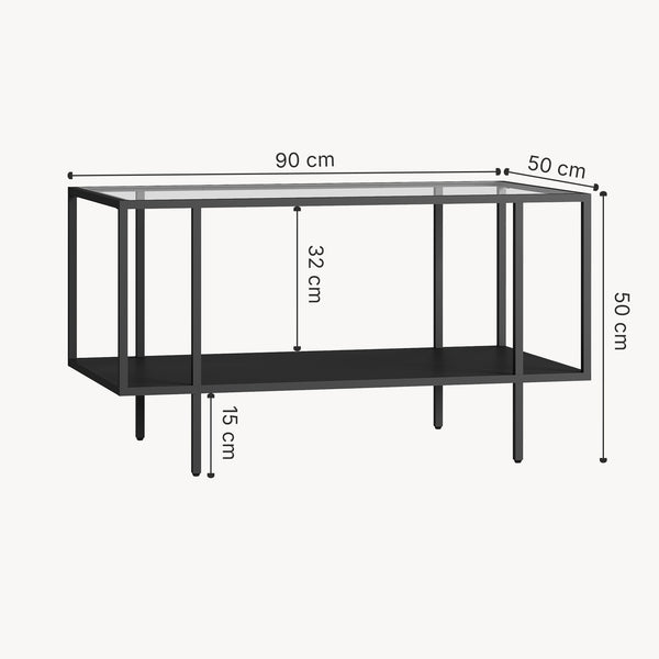 Salontafel Nynna gehard glas 90x50x50 cm zwart [en.casa]