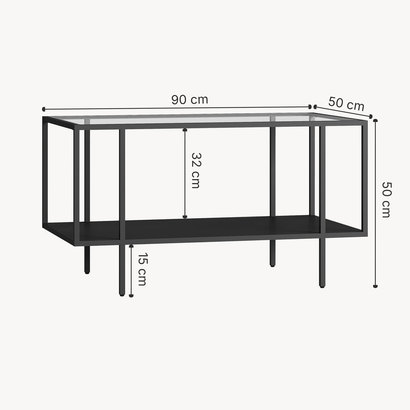 Maatschets Salontafel Nynna gehard glas 90x50x50 cm zwart [en.casa]