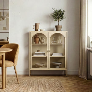 Dressoir Klippestad vitrinekast 95x80x35 cm camel [en.casa]