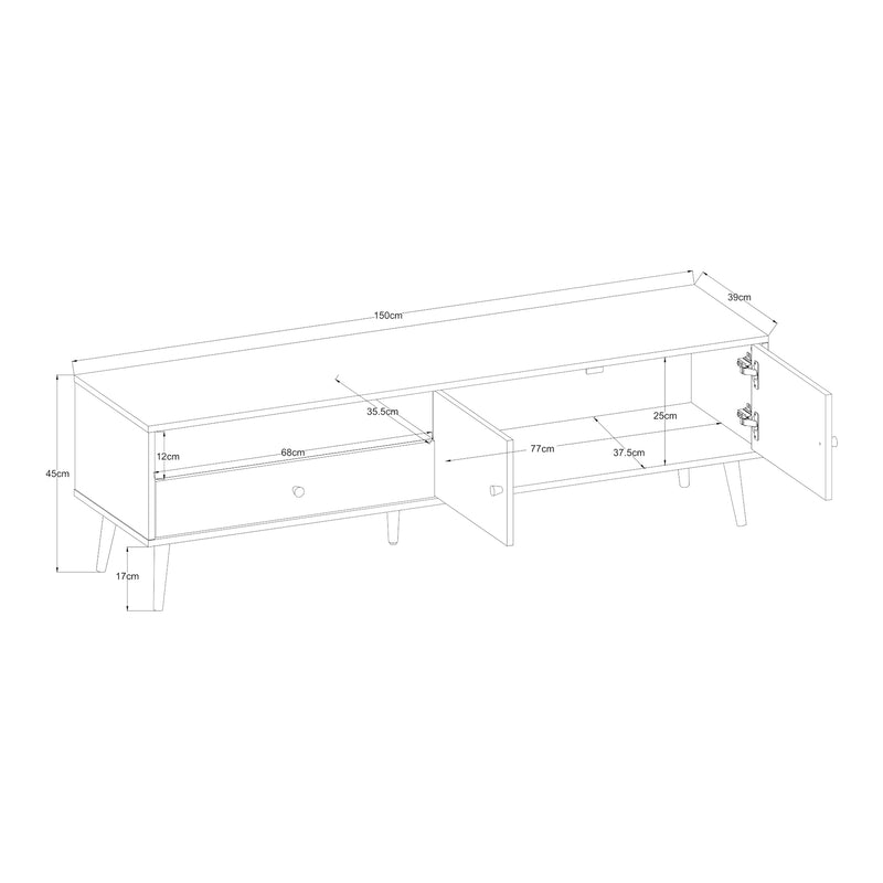 Maatschets Tv-meubel Hallevil 150x39x45 cm wit [en.casa]