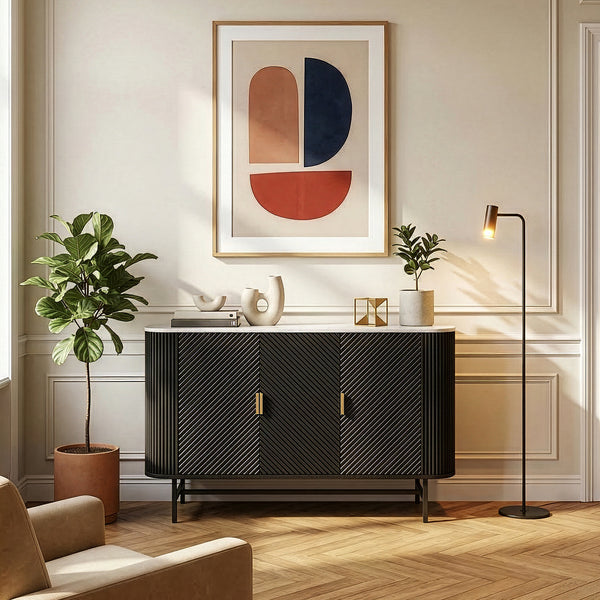 Dressoir Olvehok 110x40x77 cm marmerlook wit en zwart [en.casa] 