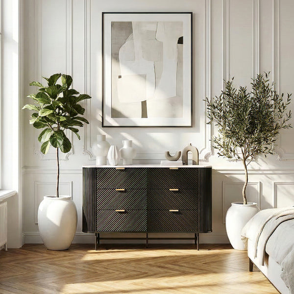 Ladekast Olvehok met 6 lades 81x120x40 cm marmerlook wit en zwart [en.casa] 