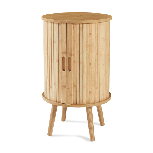Nachtkastje Nordkapp met schuifdeuren rond bijzettafeltje 65x40 cm naturel [en.casa] 