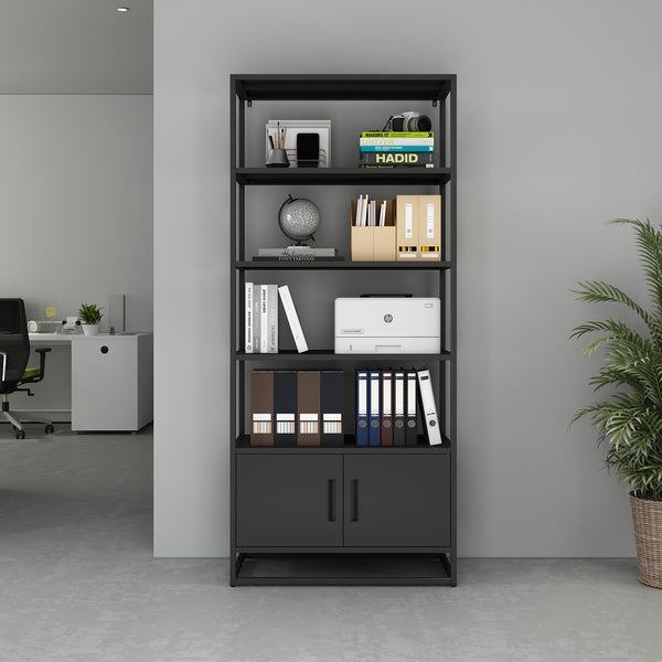 Boekenkast Hailuoto met kast 180x80x40 cm zwart [en.casa] 