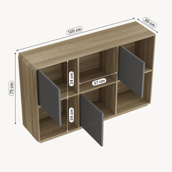 Dressoir Trömi 75x120x30 cm eikenkleurig en grijs [en.casa] 