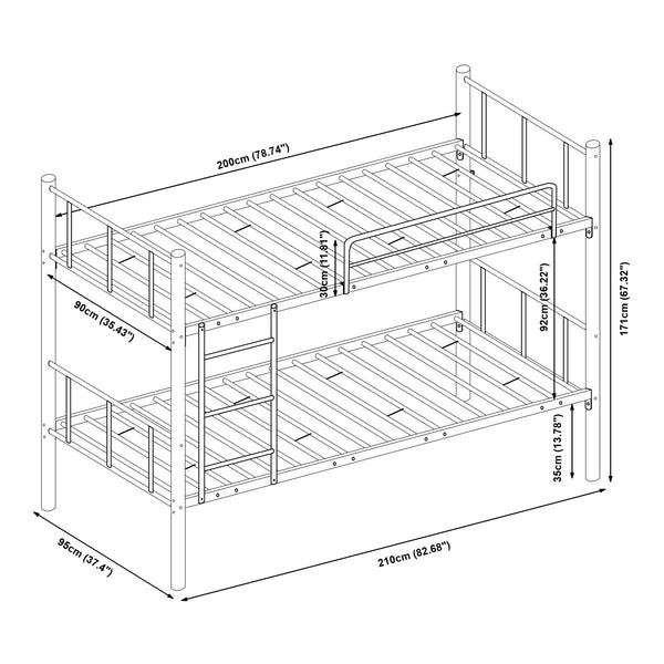 Stapelbed Berimma met 2 matrassen 200x90 cm zwart [en.casa]