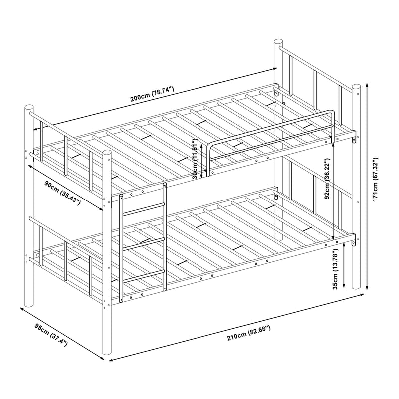 Maatschets Stapelbed Berimma met 2 matrassen 200x90 cm zwart [en.casa]