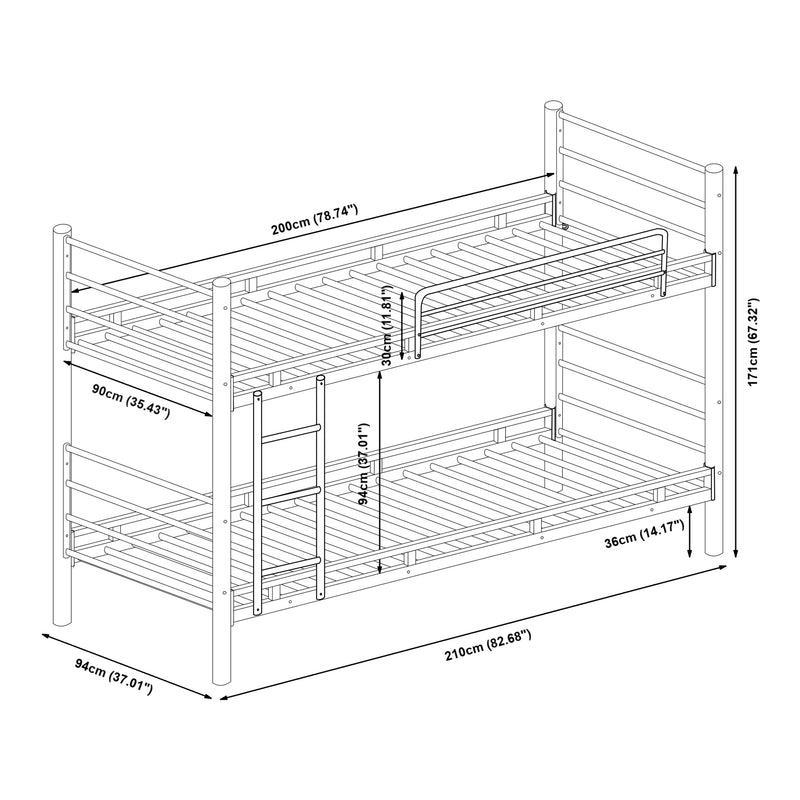 Maatschets Stapelbed Bevapis met 2 matrassen 200x90 cm zwart [en.casa]