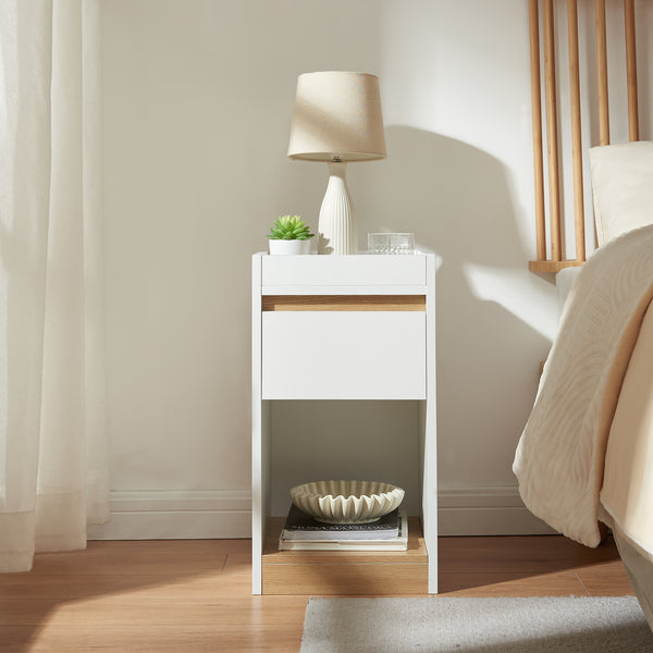 Nachtkastje Lure 55x30x35 cm wit en eikenkleurig [en.casa]