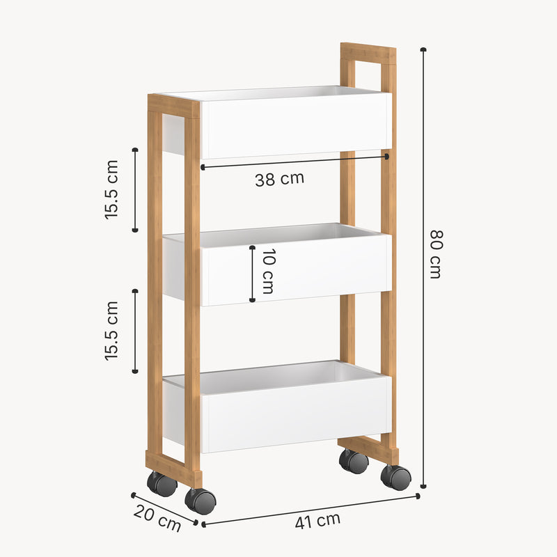 Maatschets Trolley Varulta bamboe 80x41x20 cm wit [en.casa]